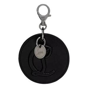 NEW CHRISTIAN LOUBOUTIN women's round leather logo bag charm keychain in black